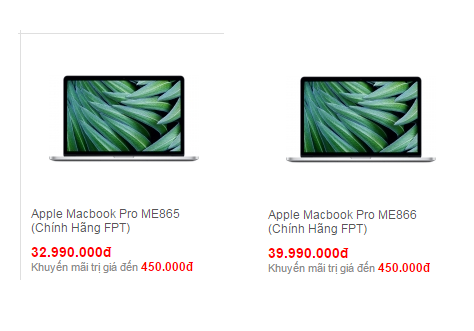 Giá Macbook Pro ME865ZP/A và Macbook Pro ME866ZP/A
