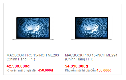 Giá bán Macbook Pro ME293/A và ME295/A (15.4 inch)