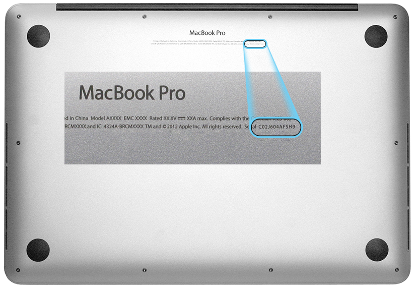 Số Serial của Macbook nằm ở nắp dưới